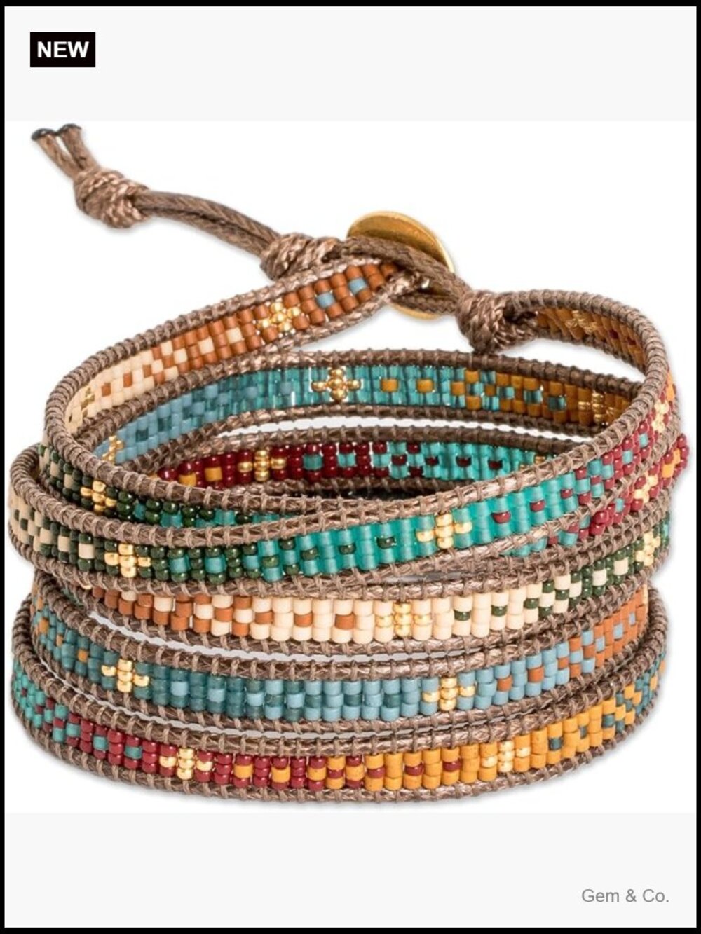 Handcrafted Pewter Beaded Wrap Bracelet 35" Long Glass Beads